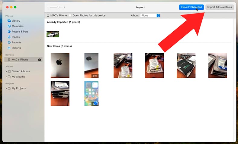 MacOS: Mac`s iPhone - Імпортувати