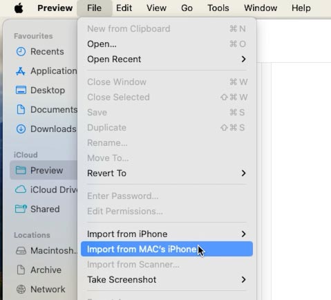 Utilidad Preview: Archivo - Importar desde iPhone