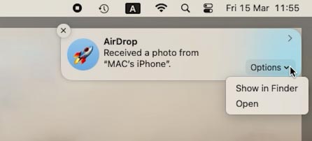 Request to accept files from your iPhone via AirDrop