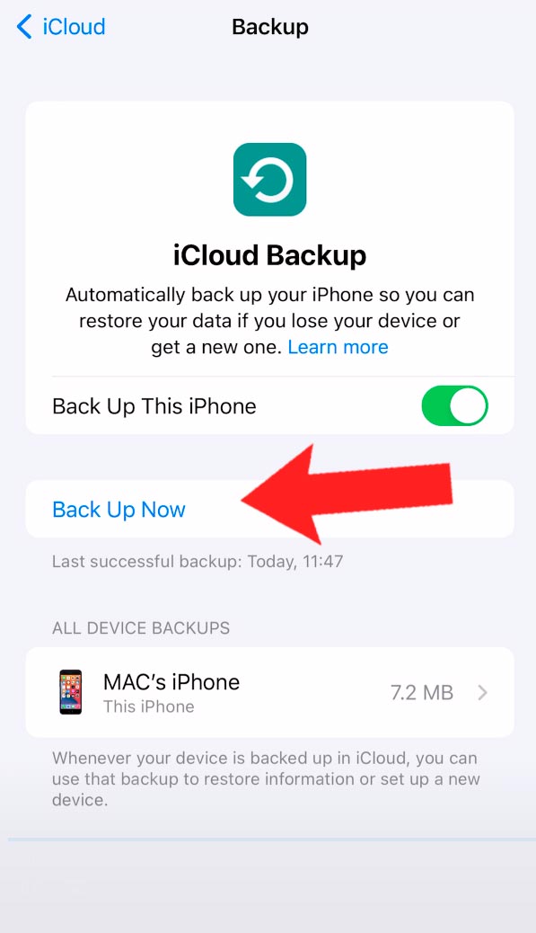 iCloud Backup: Back Up Now