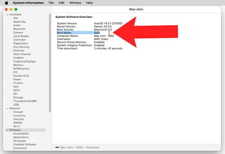 System Report - Software - Boot Mode - Safe