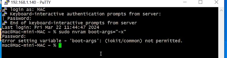 Bląd: Error setting variable - 'boot-args': (iokit/common) not permitted