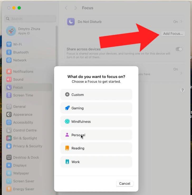 Focus Settings: configure notifications from particular apps