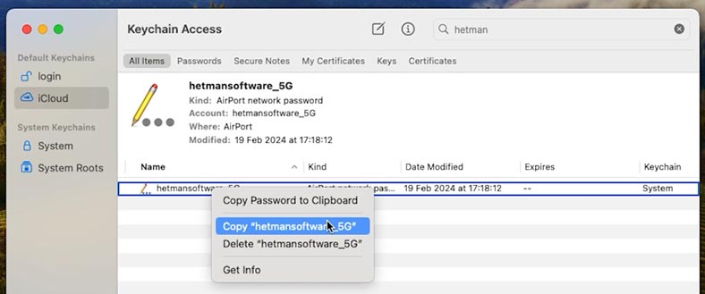 Keychain: copy the password to Clipboard