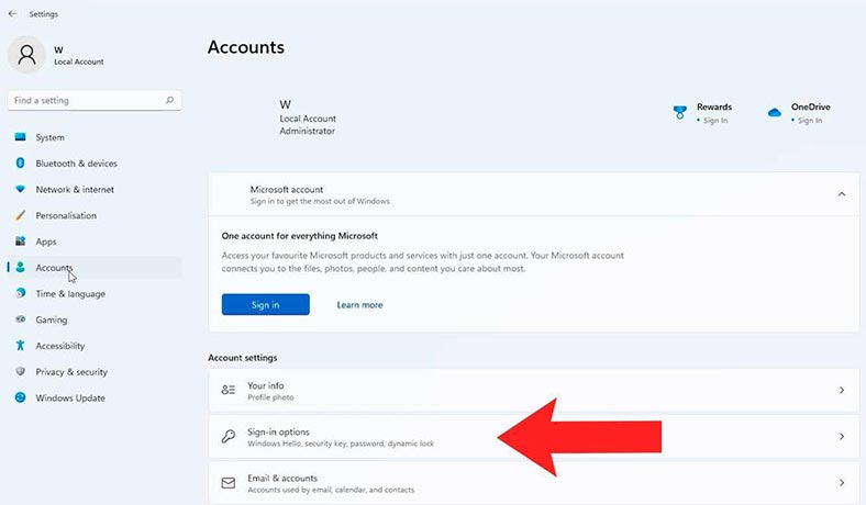 Windows 11: Settings  -  Accounts