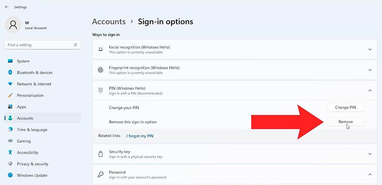 Windows 11: opções de login - Windows Hello (PIN)