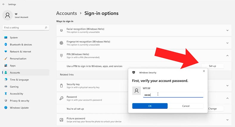 Windows 11: set up a new PIN