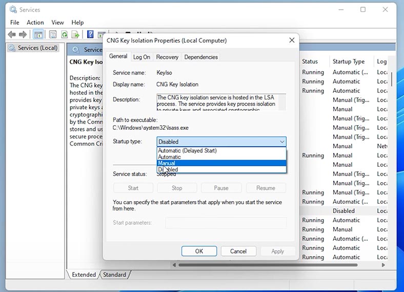 CNG Key Isolation: startup type - manual