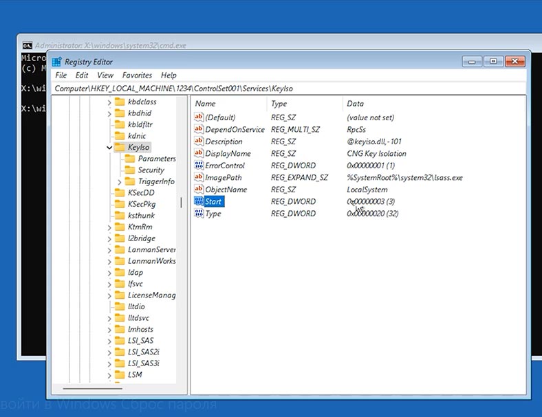 HKEY_LOCAL_MACHINE: check the registry value for Start