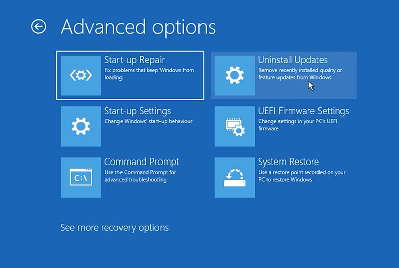 Windows 11: Resolução de problemas - Opções avançadas - Desinstalar atualizações - Desinstalar a atualização mais recente