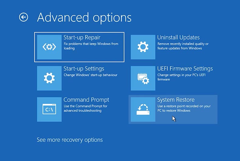 Windows 11: Solución de problemas – Opciones avanzadas – Restaurar sistema