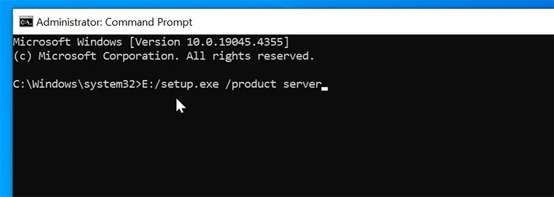 E:/setup.exe /product server