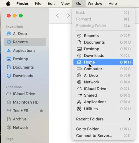 Finder – menu Przejdź – osobiste