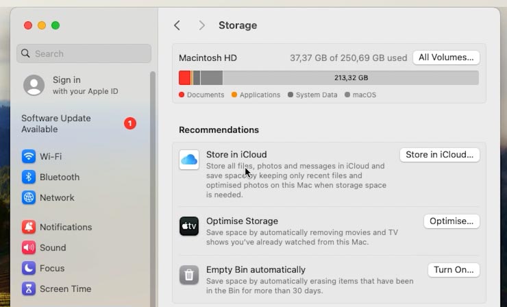 «Stockez dans iCloud», «optimisez le stockage» et «videz automatiquement la corbeille»