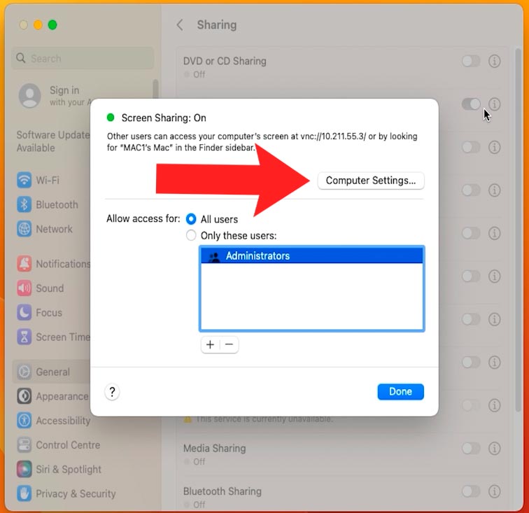 Configure screen sharing on Mac