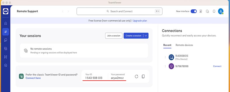 TeamViewer: ID та пароль на Mac
