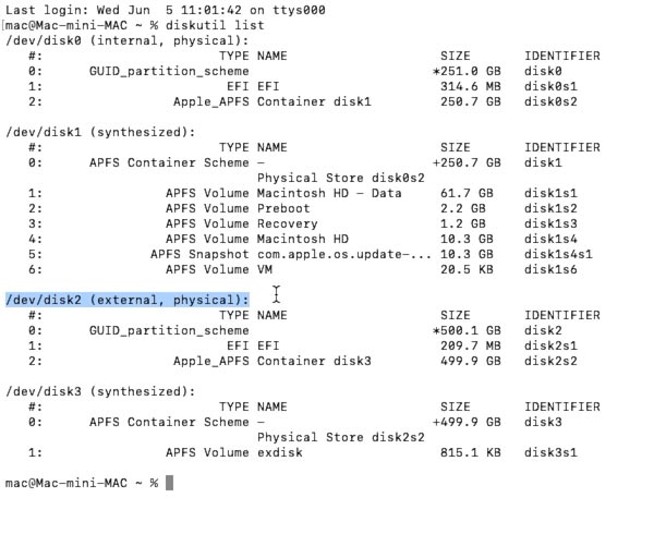 MacOS: lista dysku