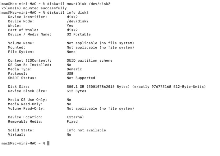 MacOS: diskutil info disk2