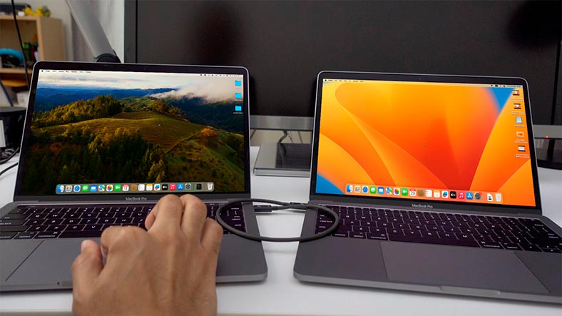 Ligar ambos os Macs utilizando um cabo USB ou Thunderbolt