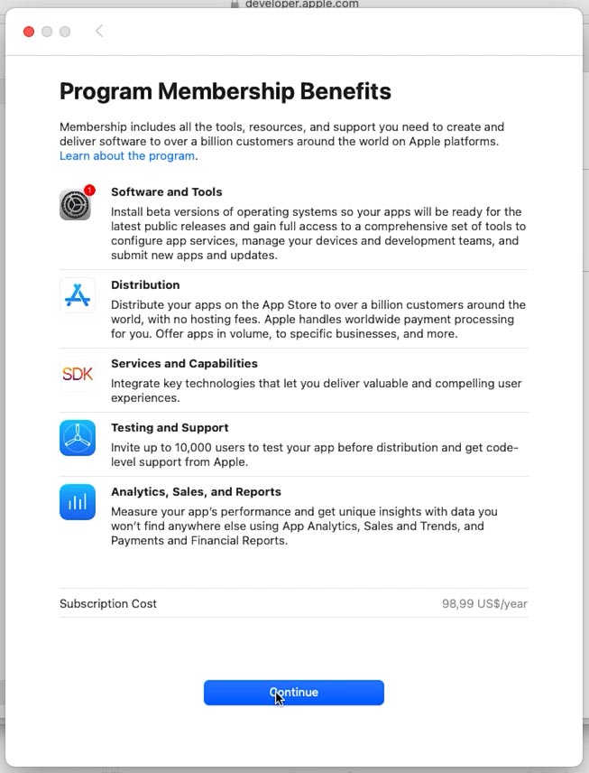 Desarrollador de Apple: confirmación de registro