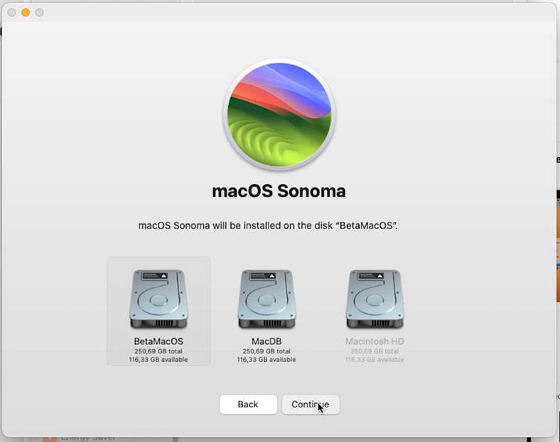 Seleccione el volumen en el que se instalará macOS