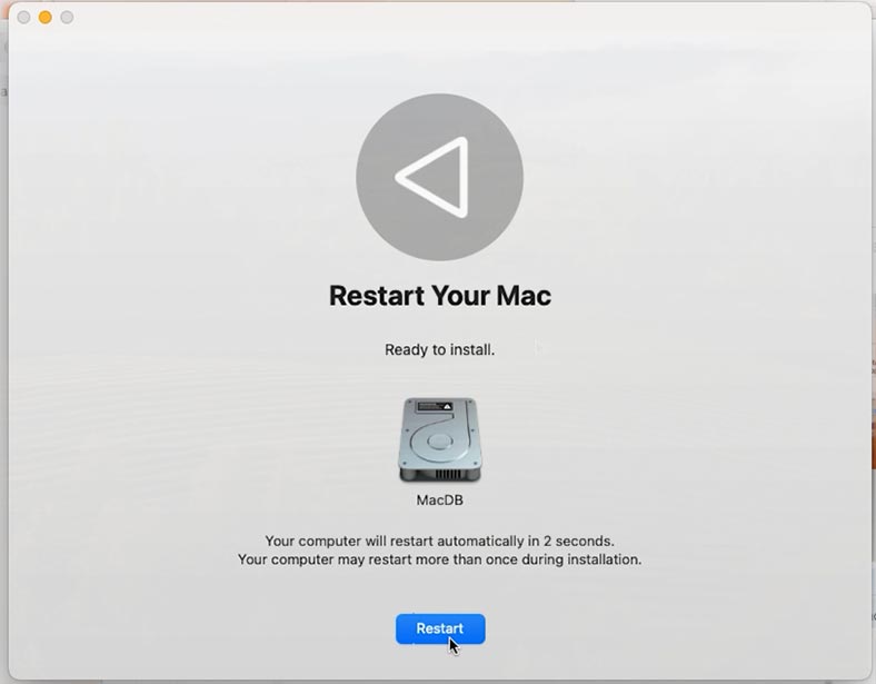 По завершенні установки Mac перезавантажиться