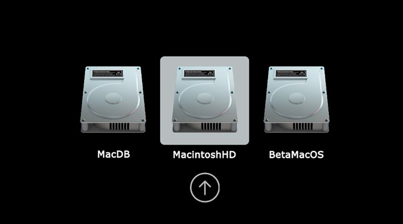 Перезавантажте Mac з затиснутою клавішею Options і виберіть зі списку основний том