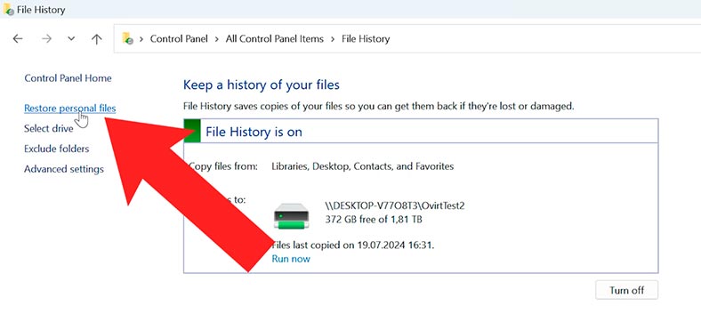 Windows 11: Historial de archivos - Recuperar archivos personales