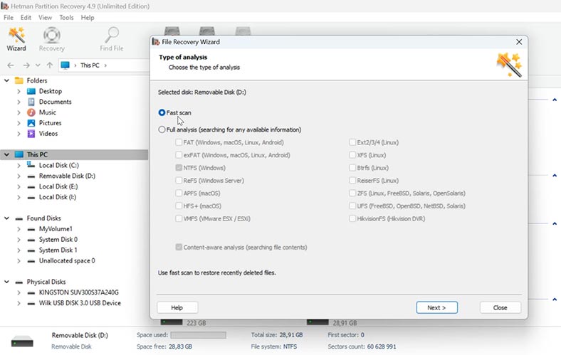  Hetman Partition Recovery: verificação rápida