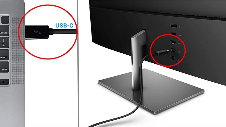 Ligar o cabo USB type-C entre o monitor e o Mac