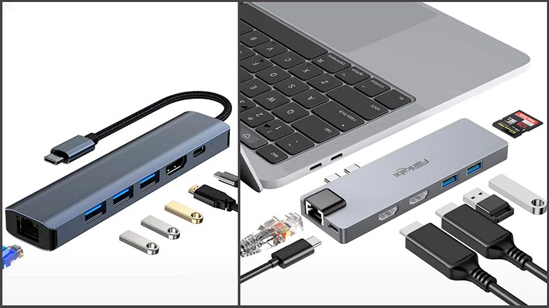 Hubs e estações de acoplamento que se ligam via USB 3.0 ou Type-C ao Mac