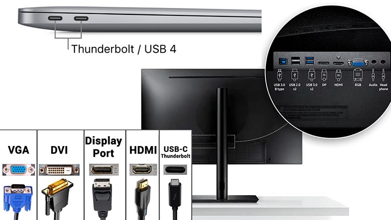 Типи підключення моніторів: HDMI, DisplayPort, USB-C або Thunderbolt