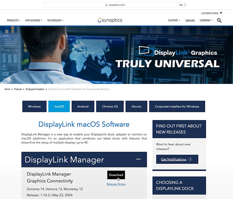 Descarregue o DisplayLink Manager e instale o driver no Mac