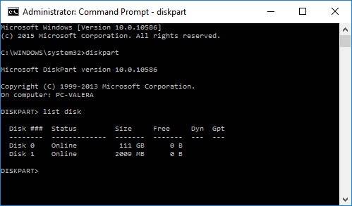 Command Prompt: diskpart