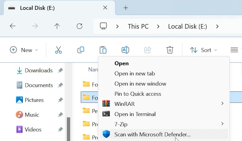 Ordner mit Windows Defender auf Viren scannen