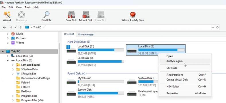 Hetman Partition Recovery: إعادة الفحص