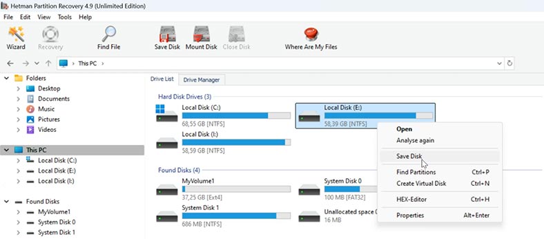 Hetman Partition Recovery: Зберегти диск