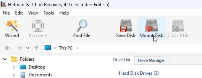 Hetman Partition Recovery: Монтувати диск