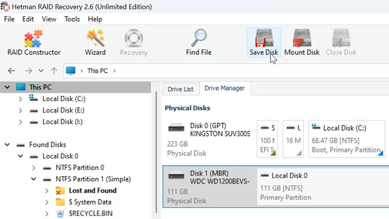 Hetman RAID Recovery: Erstellen eines Disk-Images