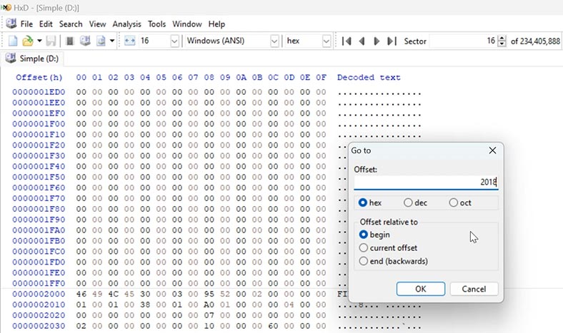 WinHex: Finden Sie den GPT-Header, der sich normalerweise in Sektor 1 befindet