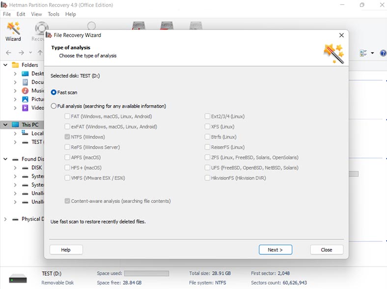  Hetman Partition Recovery: szybkie skanowanie