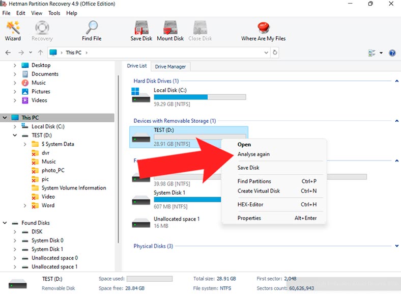 Hetman Partition Recovery: erneut analysieren