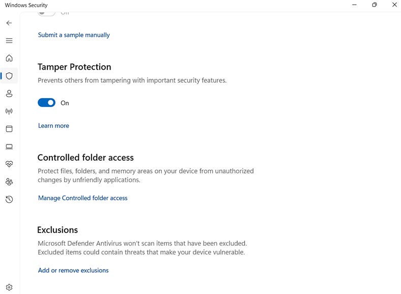 Windows Defender: agregar o eliminar excepciones