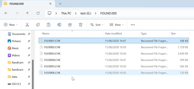 Zawartość folderu systemowego FOUND.000: pliki z rozszerzeniem .CHK