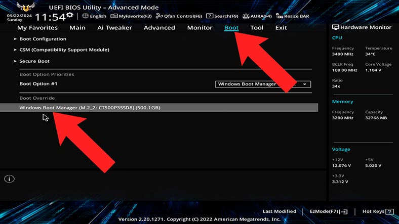 BIOS/UEFI: перейдіть в розділ завантаження - boot