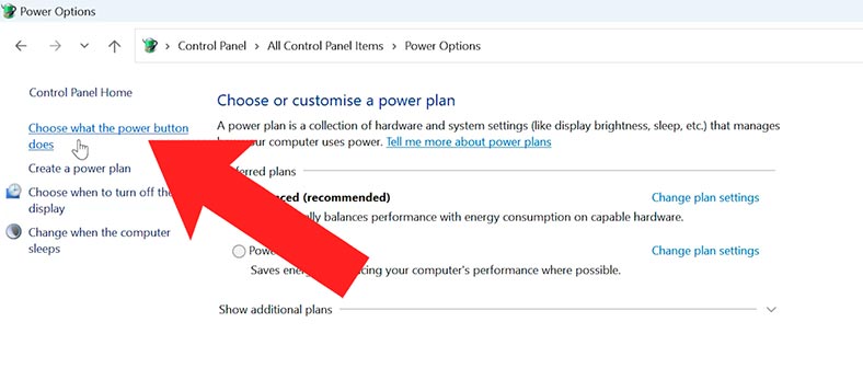 Painel de controlo - Opções de energia - O que fazem os botões de energia