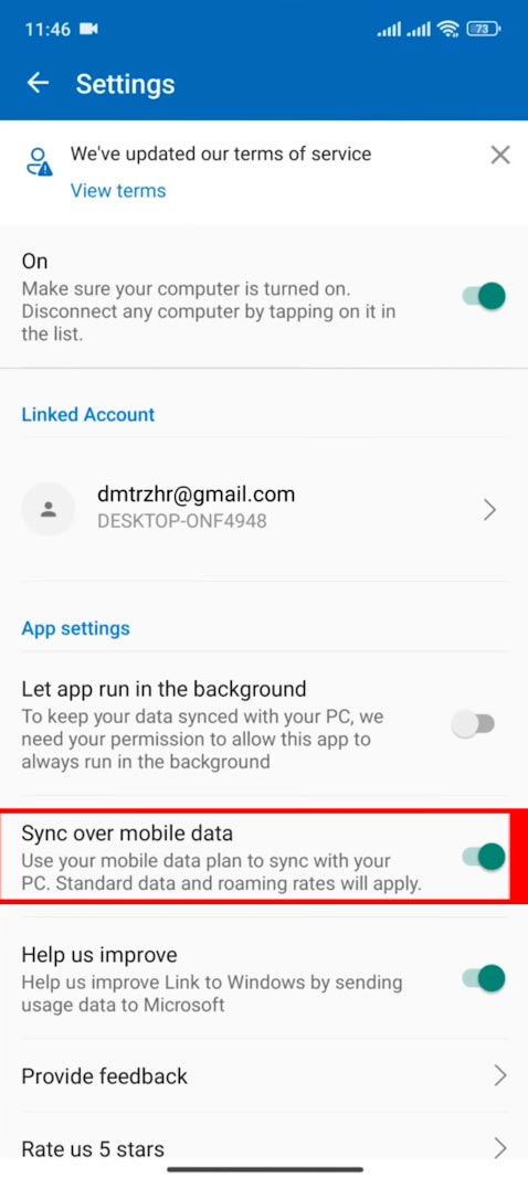 Sync over mobile data