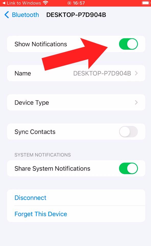 Show Notifications, Sync Contacts, Share System Notifications