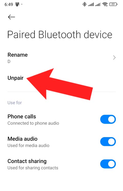 Android: tap on the arrow and select Unpair