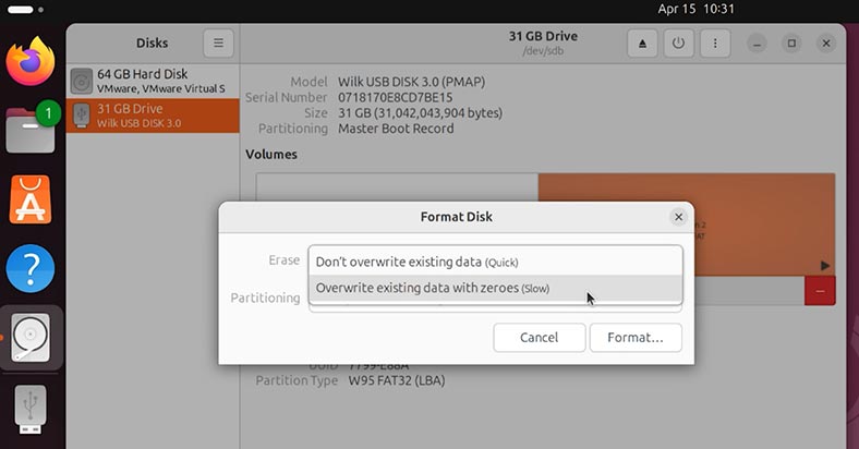 Ubuntu: Sobrescribiendo datos del disco con ceros